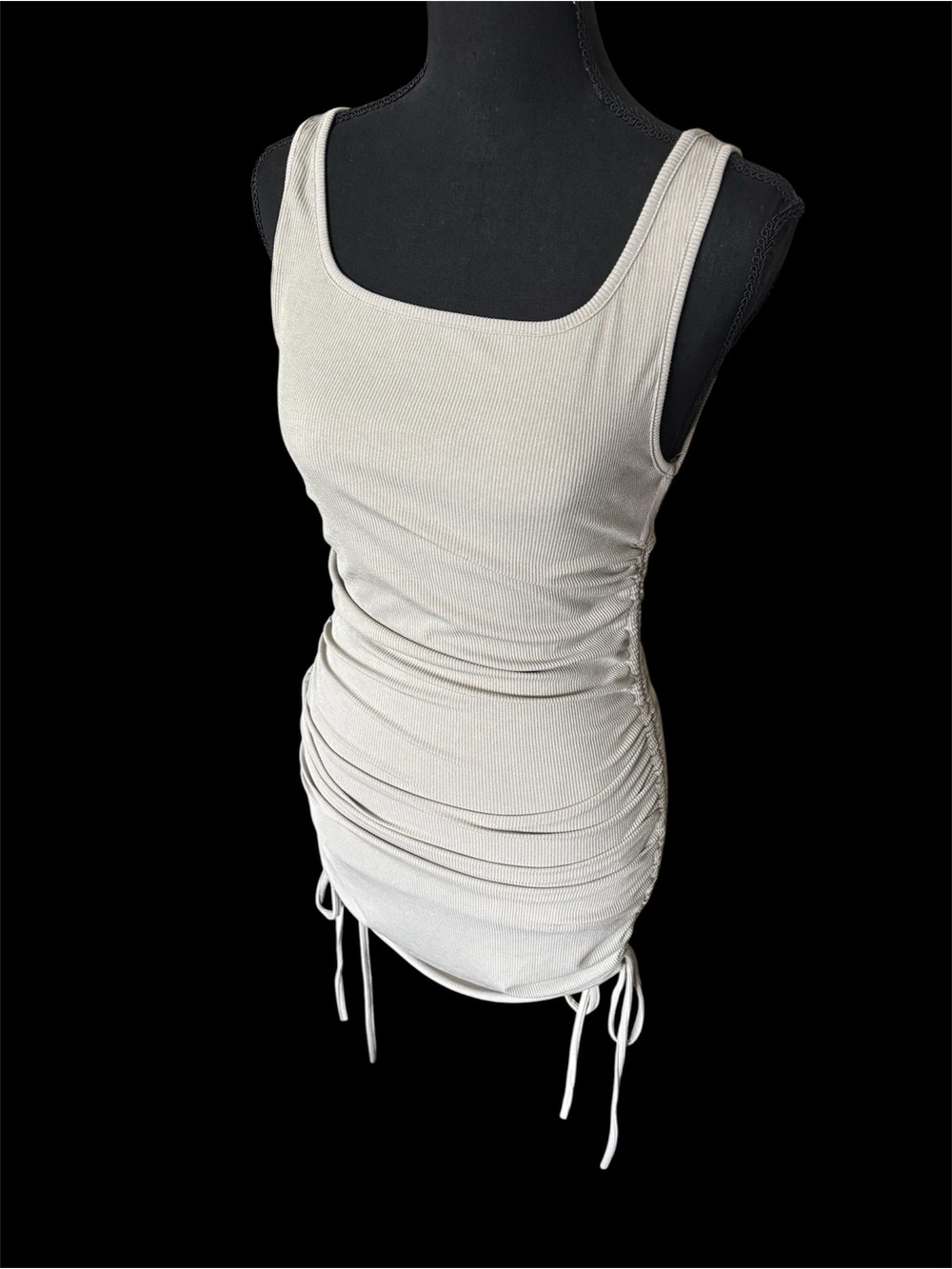 Sleeveless Ruched Tank Dress - Light Taupe Gray